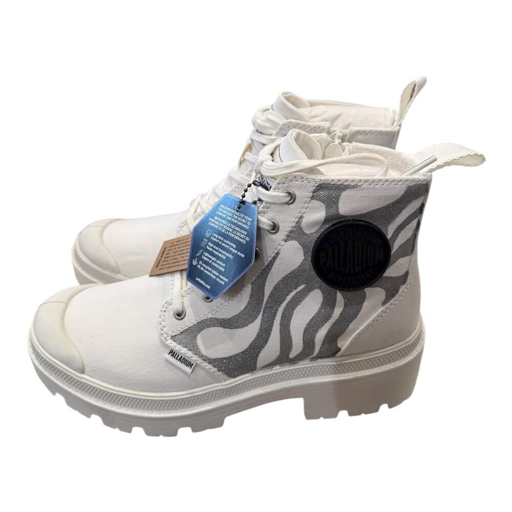 New Palladium Pallabase Twill Custom Grey Flames White Booties Boots 6